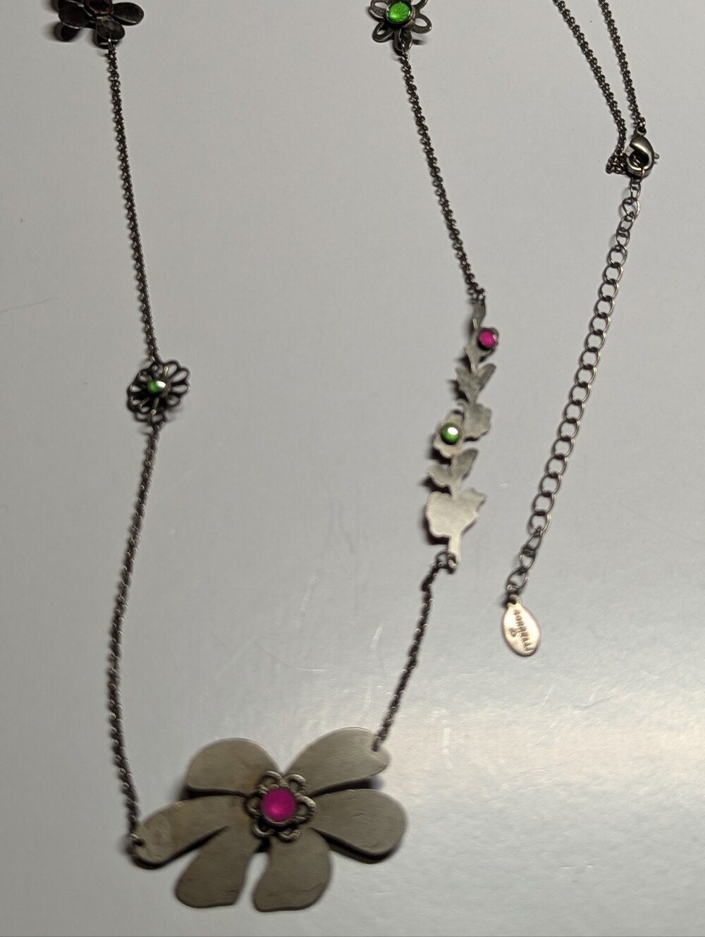 Sorrelli Wild Watermelon Silver-Tone Floral Necklace with Pink and Green Accents